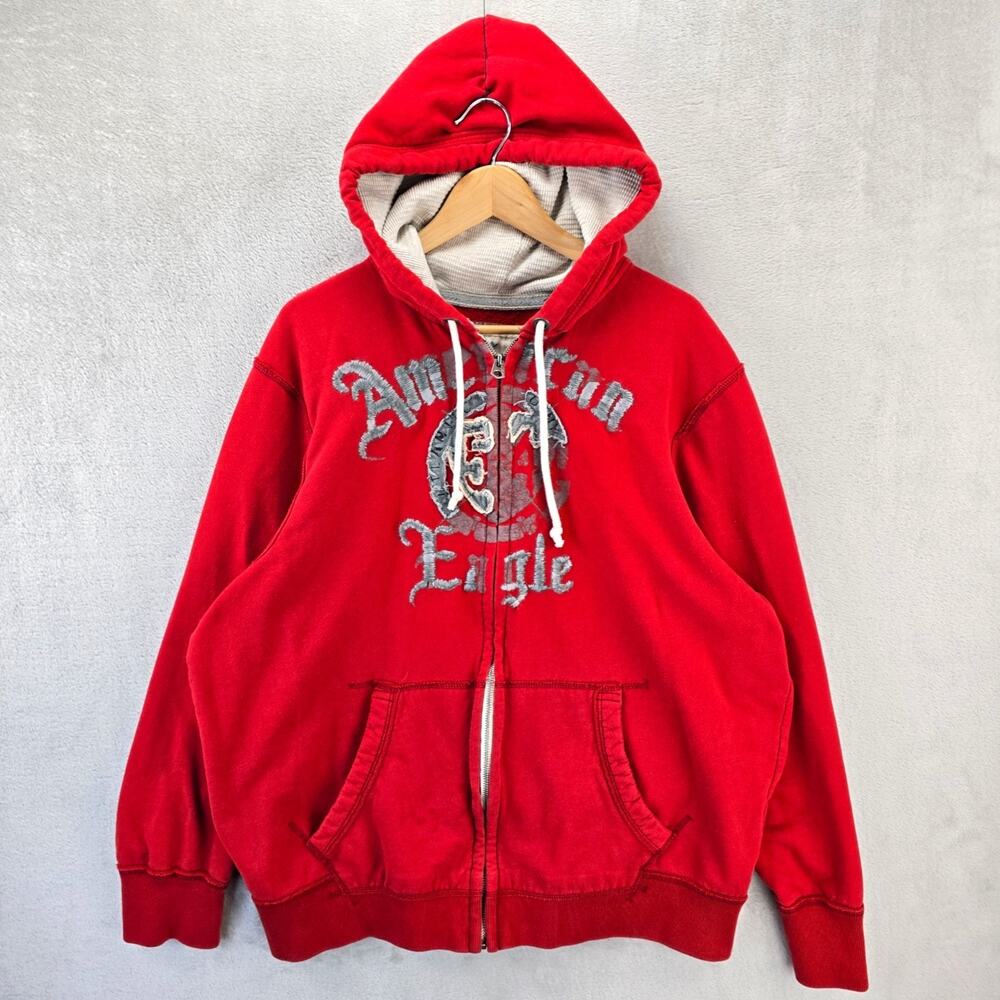 American Eagle Full Zip Hoodie Mens XXL Red Vintage Fit Y2K Mallcore‎ Grunge